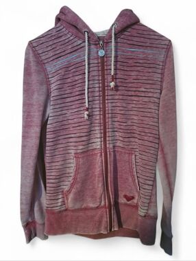 ROXY Vintage Y2K Sherpa Lined Hood Burnout Zip Up Sweatshirt - Large